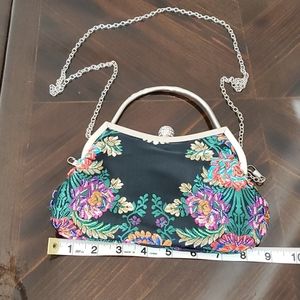Silk Evening Bag with Rhinestone Kiss Lock